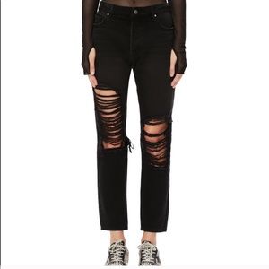 Nordstrom AFRM Cyrus Super High‎ Rise straight Crop Distressed Jeans black 29